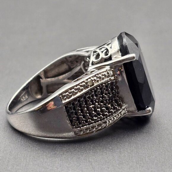 STS Sterling Silver Black Spinel Cathedral Ring Size 8 Ornate Filigree 10g - Picture 3 of 16